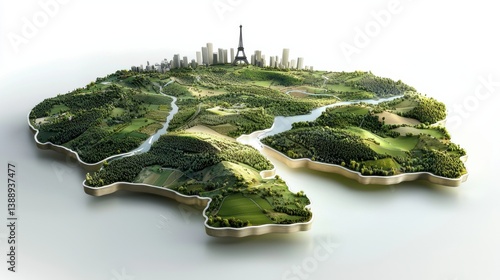 Fototapeta Naklejka Na Ścianę i Meble -  A green island with a city in the middle