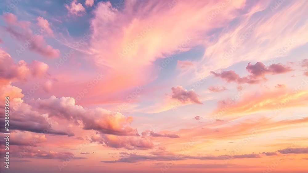 Fototapeta premium Vibrant sunrise or sunset with pink, purple, orange, and blue hues, symbolizing hope, renewal, and life's fleeting beauty. Transitions, hope, renewal, and the beauty of fleeting moments