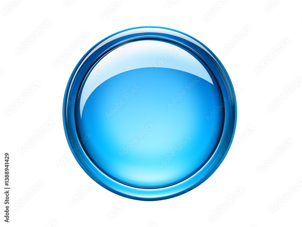 A shiny blue button with a chrome border on a with light reflecting off the surface on transparent background A shiny blue button with a chrome border on a with light reflecting off the surface on transparent background