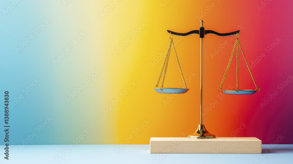 balanced scale symbolizes justice and equality against vibrant gradient background balanced scale symbolizes justice and equality against vibrant gradient background