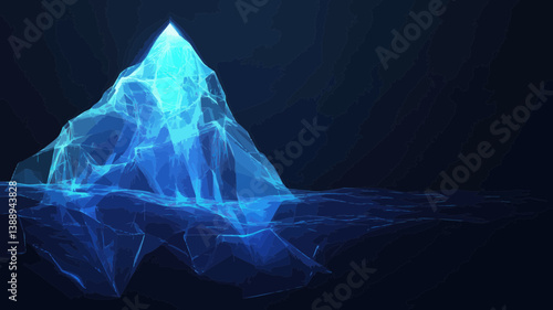 Futuristic Polygonal Antarctic Iceberg in Ocean, Low Poly Wireframe Vector, Big Data Success Metaphor in Blue Technology Background