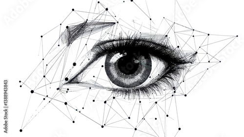 Low Poly Wireframe Eye Vector Illustration with Abstract Geometric Triangles and Light Connection Digital Structure for Technology and Minimalist Design Concepts
