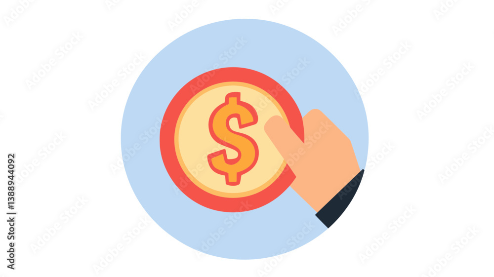 Modern flat design icon showing no hidden fees with a hand holding a dollar coin in a circle, ideal for online financial services, transparent pricing, and economic concepts. Modern flat design icon showing no hidden fees with a hand holding a dollar coin in a circle, ideal for online financial services, transparent pricing, and economic concepts.