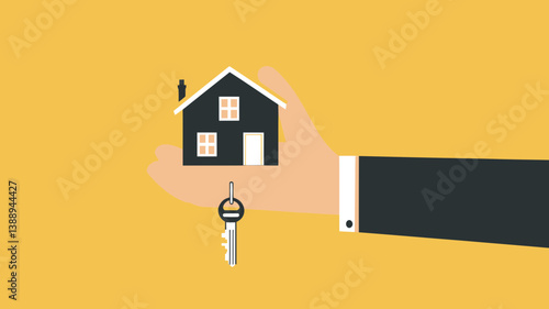 Hand Holding House Key Real Estate Concept Vector - Buying, Selling, Renting Properties - Business and Investment Illustration