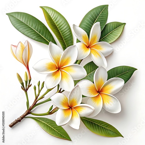 Creative and stylish Delicate Plumeria Bouquet Against a White Background