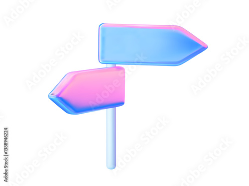 Holographic directional sign with gradient arrows in modern 3D style