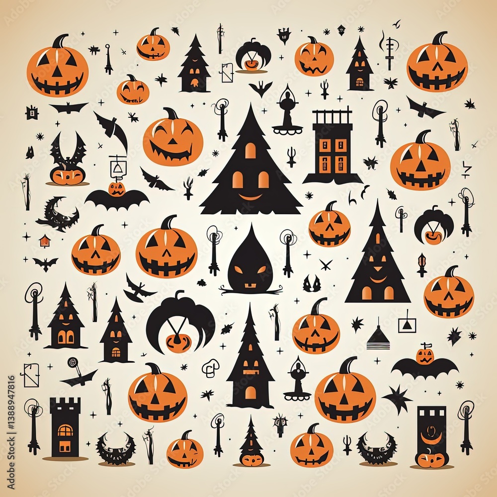 Trick-or-Treat Halloween Set Filled with Spooky Icons Trick-or-Treat Halloween Set Filled with Spooky Icons