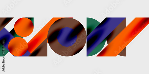 Abstract shapes, vibrant colors, dynamic composition. Overlapping forms create visual interest. Modern design, bold aesthetic, playful geometry.