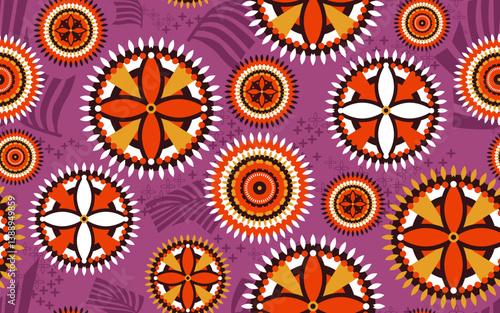 African ethnic traditional native pattern. Seamless pattern beautiful Kitenge, chitenge, dutch wax, and Ankara style. Design for carpet, wallpaper, clothing, wrapping, fabric, cover, dress. Vector