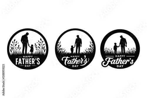Happy father day modern typography with father and daughter silhouette   