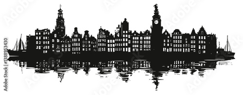 Europe City skyline. Black vector silhouette. Horizontal landscape border.