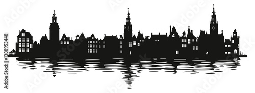 Europe City skyline. Black vector silhouette. Horizontal landscape border.