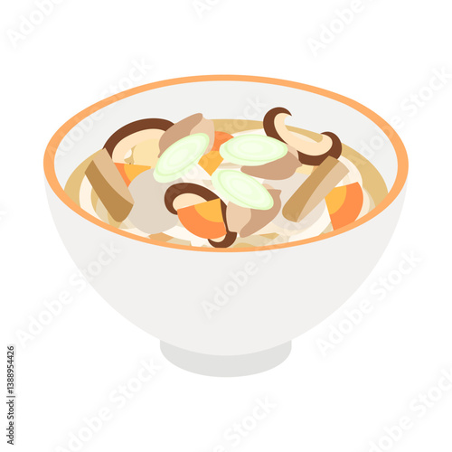 けんちんうどん。フラットなベクターイラスト。
Kenchin udon. Flat vector illustration.