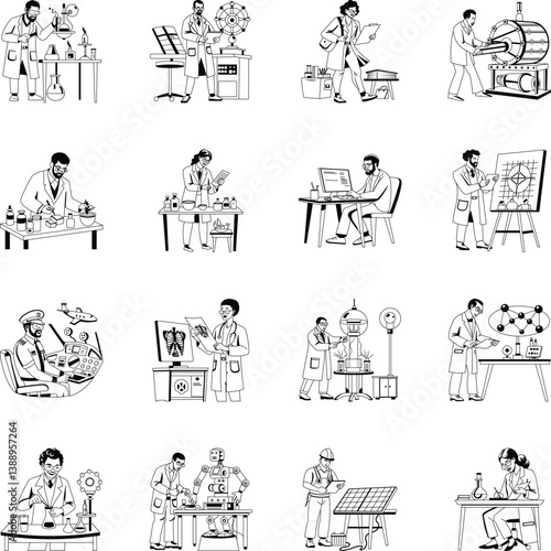 Collection of Professional Scientist Glyph Illustrations 
