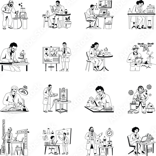 Collection of Glyph Style Science Study Illustrations 
