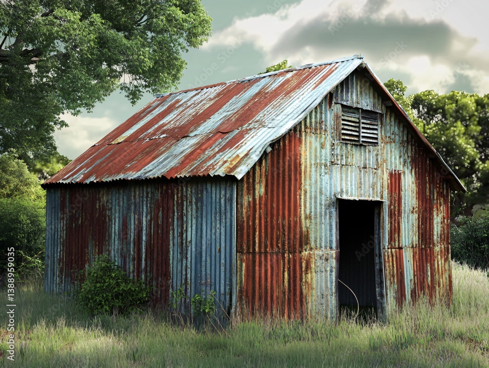 Weathered Tin Shack: A Rustic Relic of Rural America, Fading into Time and Nature's Embrace Weathered Tin Shack: A Rustic Relic of Rural America, Fading into Time and Nature's Embrace