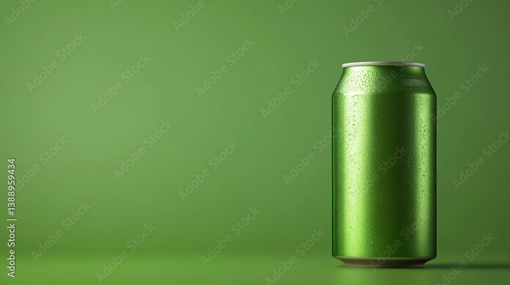 Refreshing Green: A Chilled Soda Can on a Vibrant Background with Copy Space Refreshing Green: A Chilled Soda Can on a Vibrant Background with Copy Space