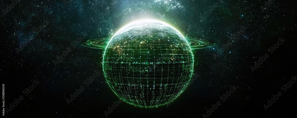 Obraz premium Earth with glowing network showing global data connection concept. A digital representation of a glowing, grid-like earth.