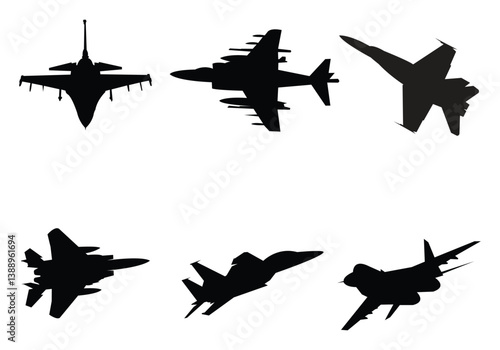 Silhouettes of Military Fighter Jets in Various Angles