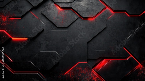 Abstract dark geometric pattern with red glowing lines modern futuristic design for technology background