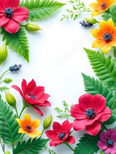 Flower frame, flower background. Mother's Day, Wedding, feminine, isolated flowers. flower decoration, deco, Rose, Lily, Daisy, leaves, lavender, Abutilon, white background, postcard, mock up
