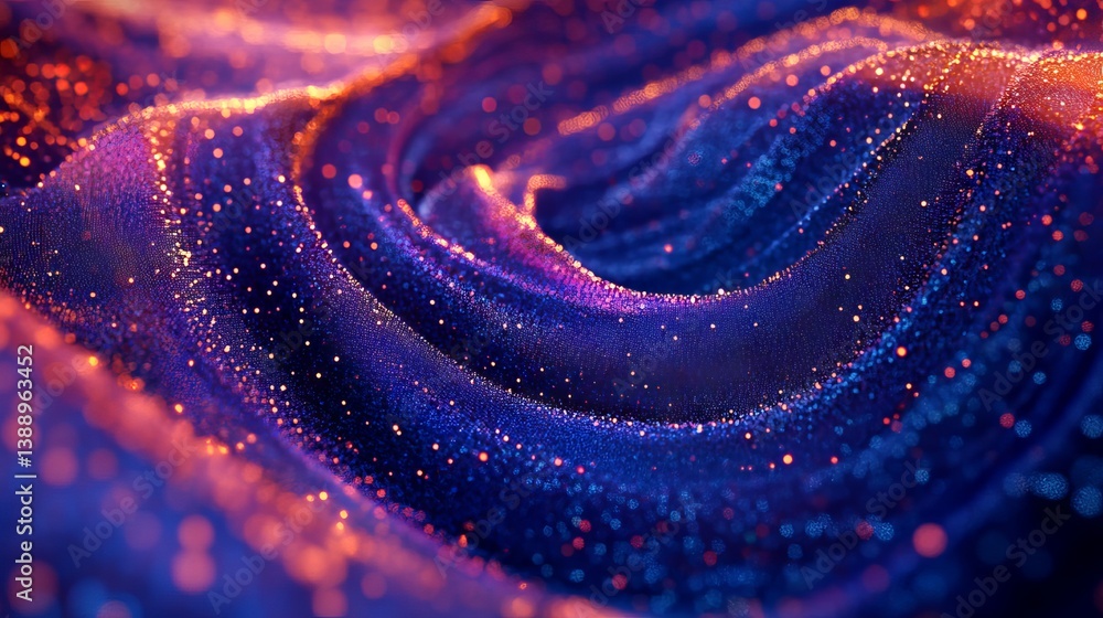 3D rendering of an abstract blue point matrix forming a futuristic big data stream, with dynamic cyber particles and a digital wave of dots revealing a network connection structure.