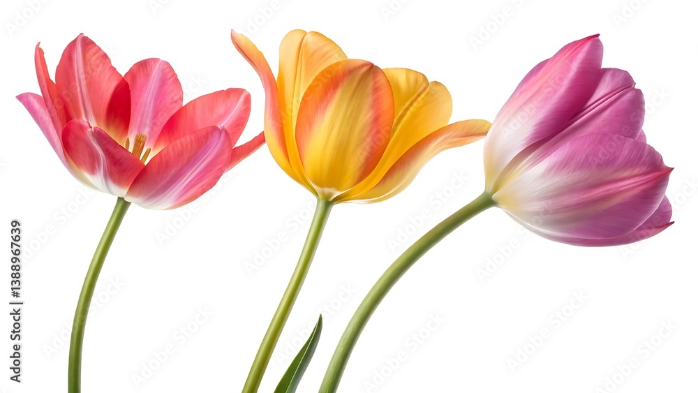 Naklejka premium Elegant Tulip Flowers Isolated on White Background, Spring Floral Botanical Illustration