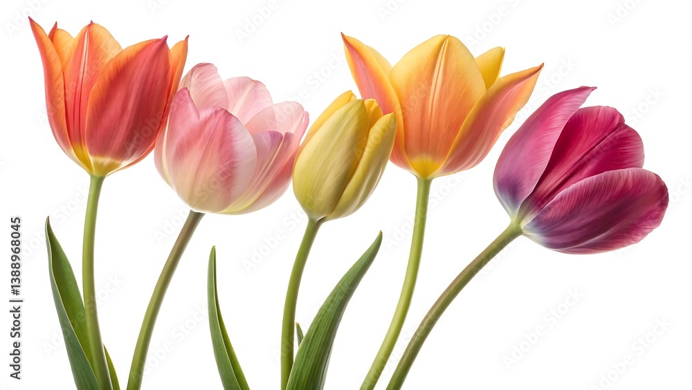 Elegant Tulip Flowers Isolated on White Background, Spring Floral Botanical Illustration Elegant Tulip Flowers Isolated on White Background, Spring Floral Botanical Illustration