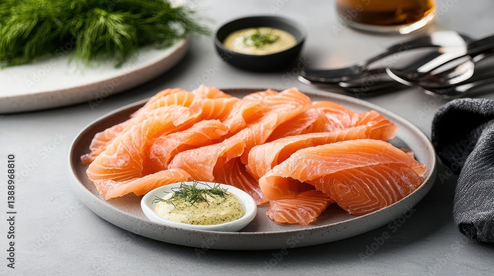 Deliciously Grilled Salmon Fillet Served with Fresh Dill Herb Garnish Deliciously Grilled Salmon Fillet Served with Fresh Dill Herb Garnish