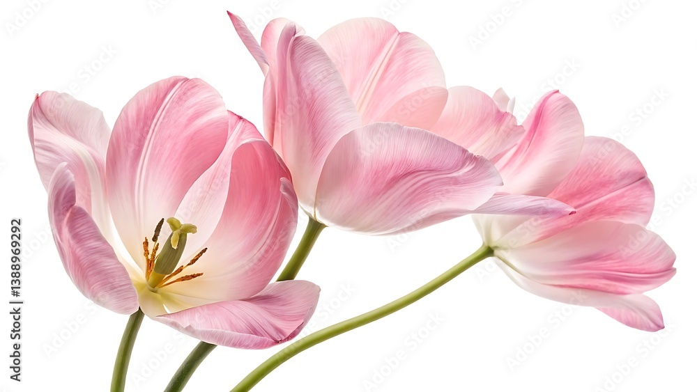 Fresh Tulip Bouquet on White, Minimalist Flower Composition for Spring Designs Fresh Tulip Bouquet on White, Minimalist Flower Composition for Spring Designs