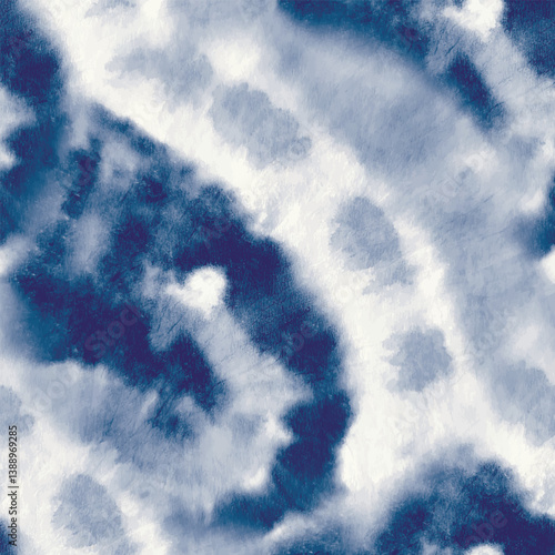 Dirty Tie Dye Swirl. Blue Swirl Pattern. Navy Circle Tie Dye. Circle Batik. Blue Gradient Grunge. Seamless Stripe Shibori. Tie Dye Print Swirl. Spiral Dyed Background. Vector Shibori Repeat.