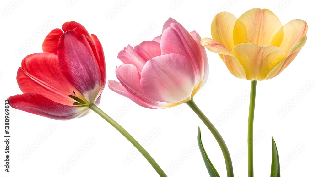 Fresh Tulip Bouquet on White, Minimalist Flower Composition for Spring Designs Fresh Tulip Bouquet on White, Minimalist Flower Composition for Spring Designs
