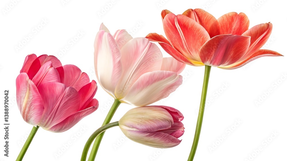 Naklejka premium Fresh Tulip Bouquet on White, Minimalist Flower Composition for Spring Designs