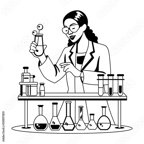A glyph illustration of a chemist holding a chemical flask 
