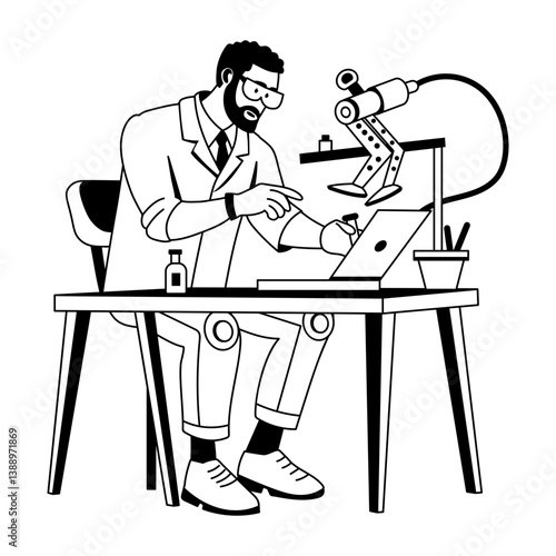 Cybernetics engineer illustration in glyph style 
