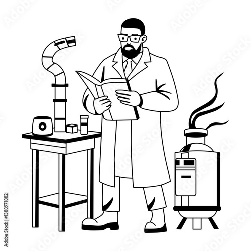 Cryogenic engineer illustration in glyph style 