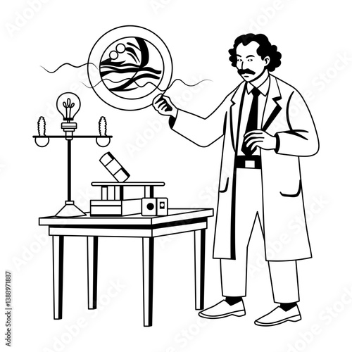 A glyph illustration of an innovator doing experiment in lab 
