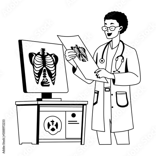A glyph illustration of radiologist examine chest xray 
