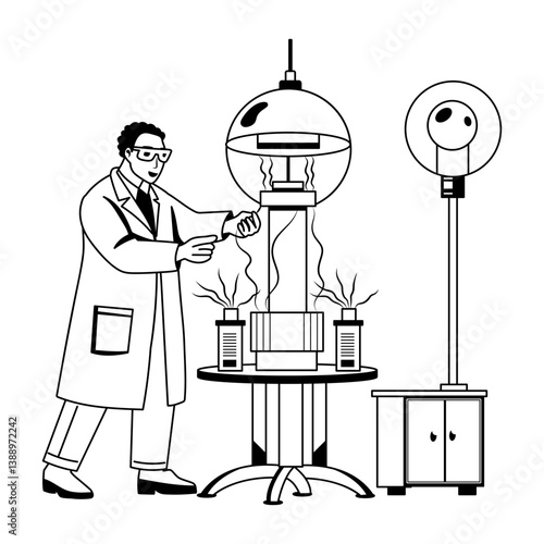 A glyph illustration of a plasma scientist working in a lab 