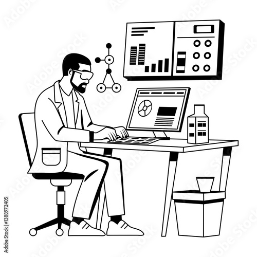 A glyph illustration of technologist working on a system 
