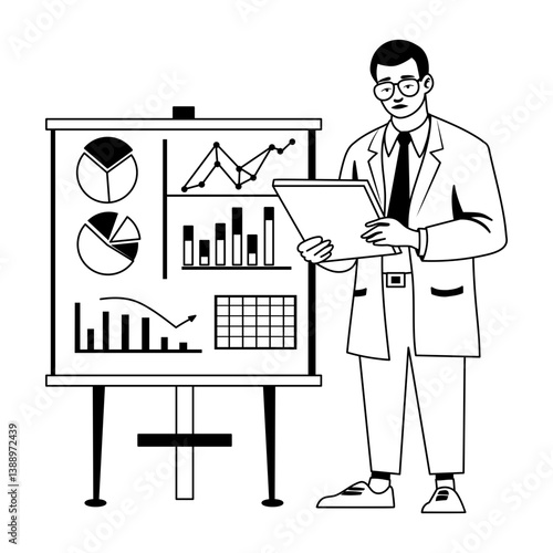 A glyph illustration of statistician doing metrics analysis 
