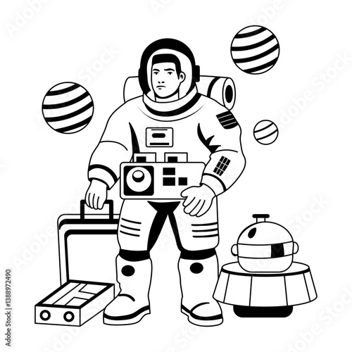 A glyph illustration off a space explorer wearing a spacesuit 
