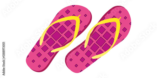 Flip flops isolate on a white background. Slippers icon. Colored flip flops pink, yellow striped on white background. Vector illustration EPS10.