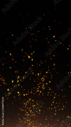 Fire sparks flying up at night vertical background illustration.