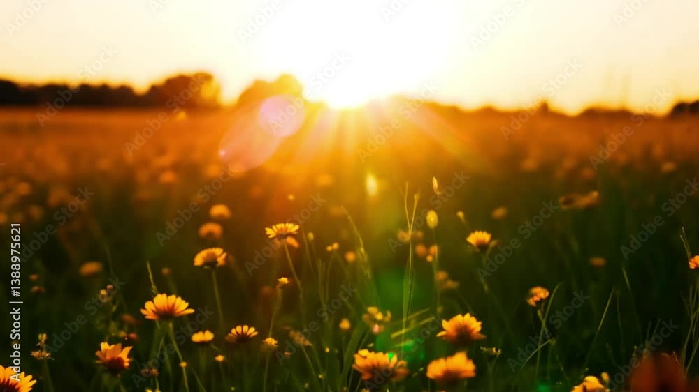 Sunset over a Field of Orange and Yellow Flowers Sunset over a Field of Orange and Yellow Flowers