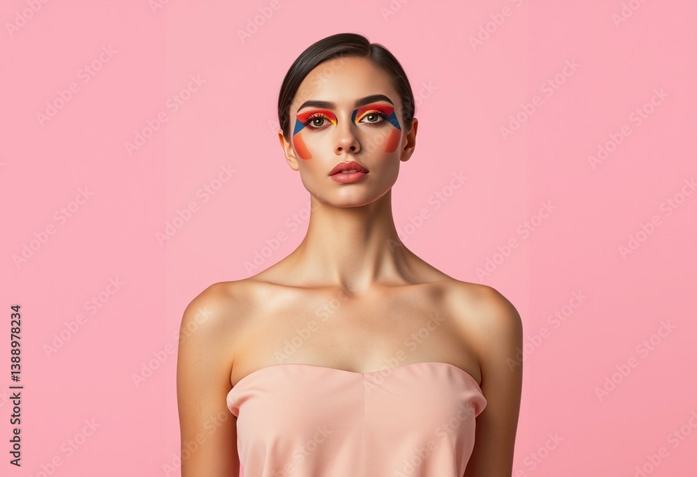 Photorealistic natural light portrait of a Woman with Bold Geometric Makeup Photorealistic natural light portrait of a Woman with Bold Geometric Makeup