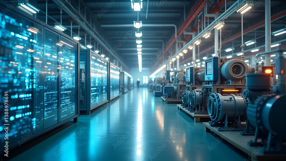 Fototapeta premium Generate a high resolution stock photograph capturing modern industrial facility with sustainable eco friendly manufacturing processes and innovative energy solutions for greener production environmen