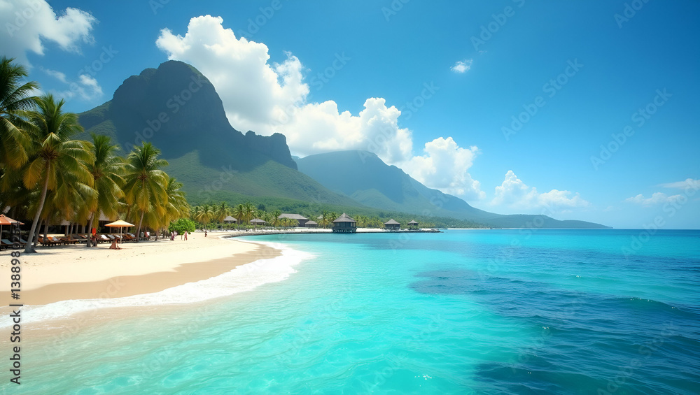 Obraz premium Tropical Vacations: Breathtaking Beach Scenes, Refined Resorts & Dynamic Water Activities for Discerning Travelers in Exotic Locales - Photo Stock Concept