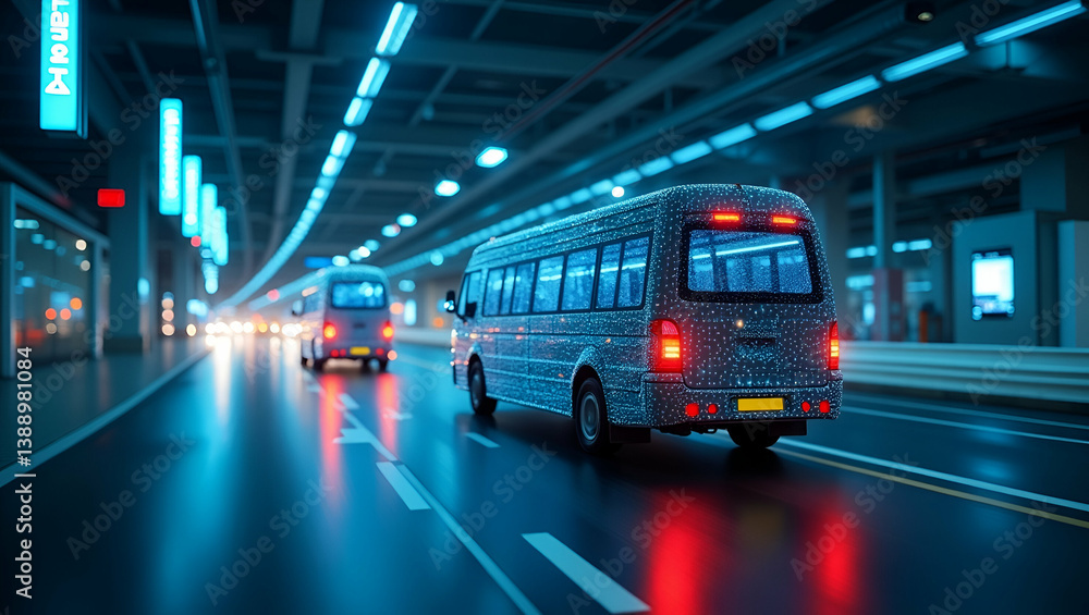 Fototapeta premium Sophisticated Autonomous Transportation Systems: Integrated Digital Control & Real-Time Tracking for Secure Urban Mobility & Logistics - Photo Stock Concept with Empty Space