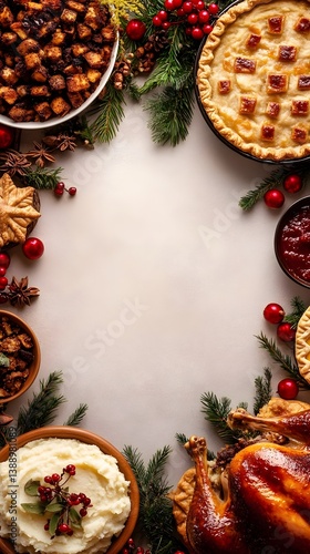 Thanksgiving Dinner Table Food Background with Copy Space